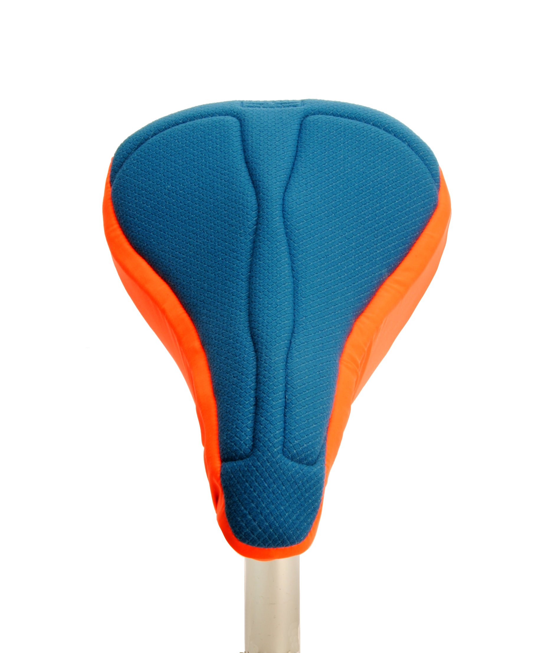 Blue and orange padded mens bike seat cover for road bikes