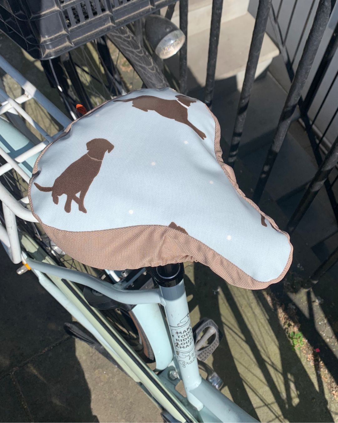 Brown Labrador Waterproof Saddle Cover - Pale Blue